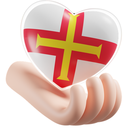 Guernsey Flag Heart Hand Care  3D Icon