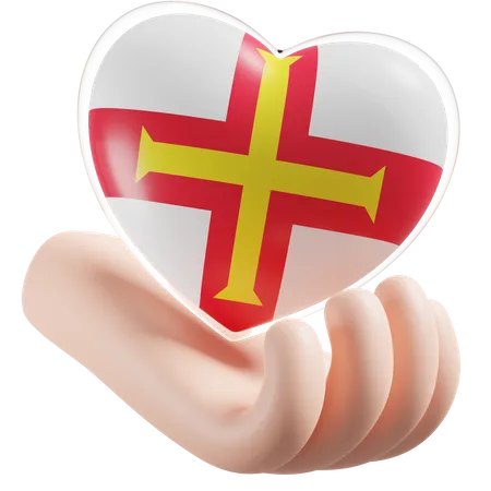 Guernsey Flag Heart Hand Care  3D Icon