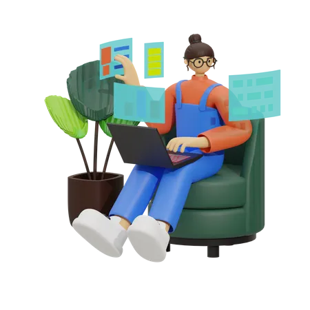 Guía para la productividad basada en sofás  3D Illustration