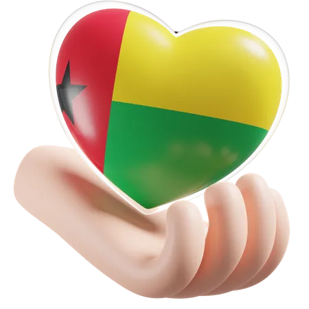 Guinea Bissau Flag Heart Hand Care  3D Icon