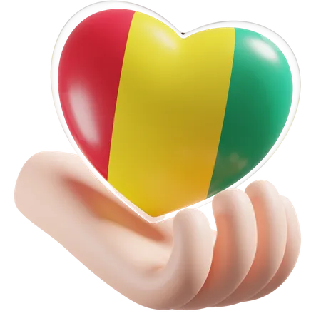 Guinea Flag Heart Hand Care  3D Icon