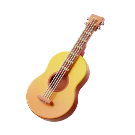 3 D Render Illustration Wooden Guitar With Strings And Metal Details 3D Illustration