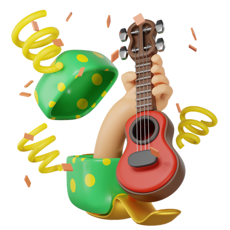Guitar And Confetti  3D Icon