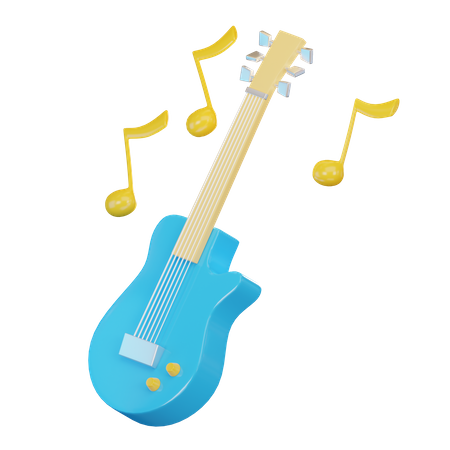 Guitar And Music Note  3D Icon