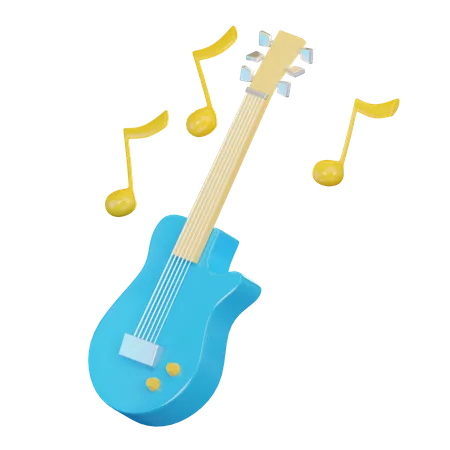 Guitar And Music Note  3D Icon