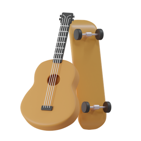 Guitar And Skateboard  3D Icon