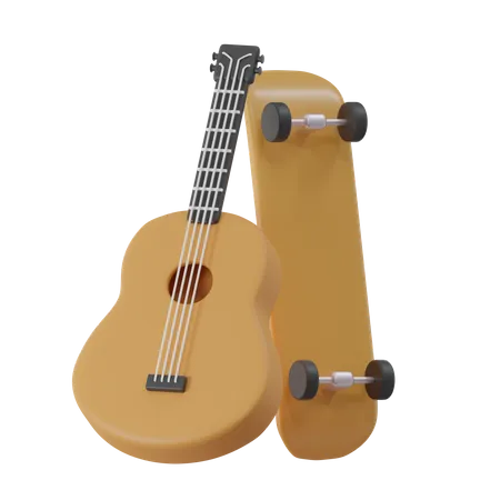 Guitar And Skateboard  3D Icon