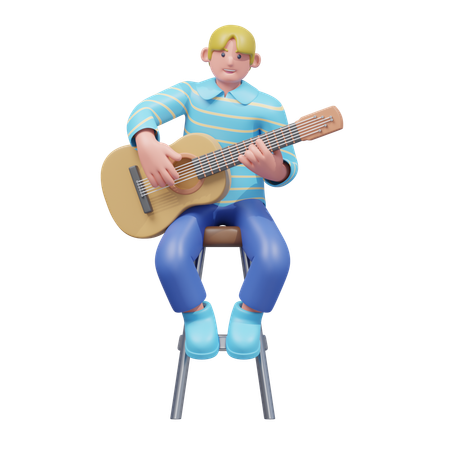 Guitar Playing Enthusiast  3D Illustration