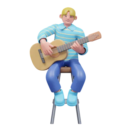 Guitar Playing Enthusiast  3D Illustration