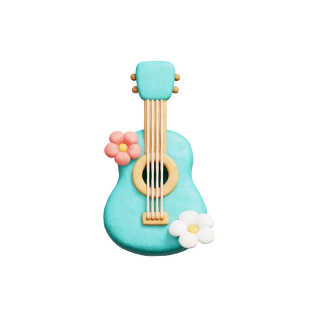 3 D Guitar With Flowers Hawaii Element Summer Tropical Holiday Vacation 3D Icon
