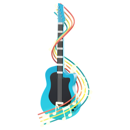 Guitar with music notes  3D Icon