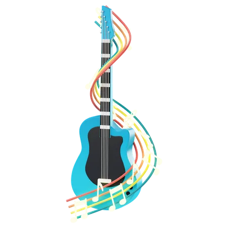 Guitar with music notes  3D Icon