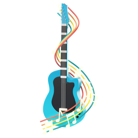 Guitar with music notes  3D Icon