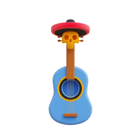 Guitar With Skull Hat  3D Illustration