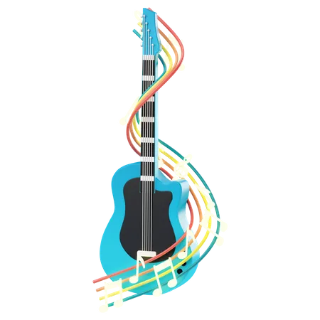 Guitare avec des notes de musique  3D Icon