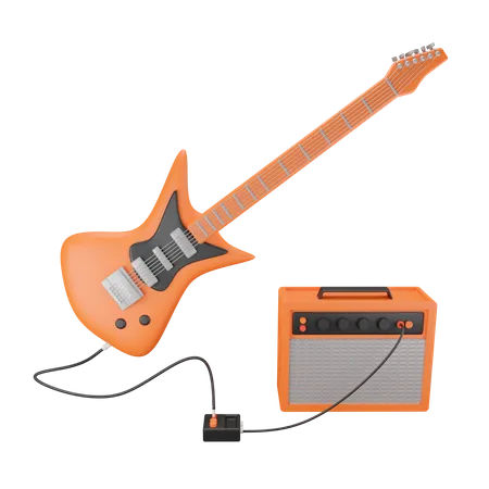 Guitare électrique et amplificateur  3D Illustration