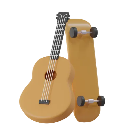 Guitare et skateboard  3D Icon