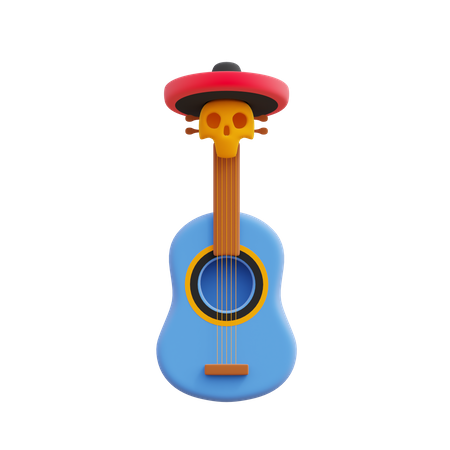 Guitarra com chapéu de caveira  3D Illustration