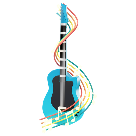 Guitarra com notas musicais  3D Icon