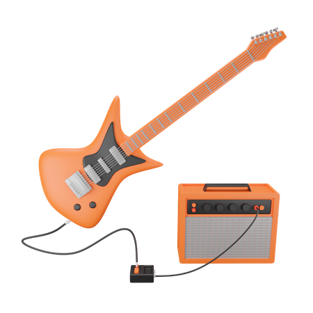 Guitarra electrica y amplificador  3D Illustration