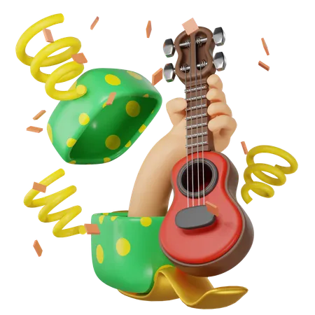 Guitarra y confeti  3D Icon