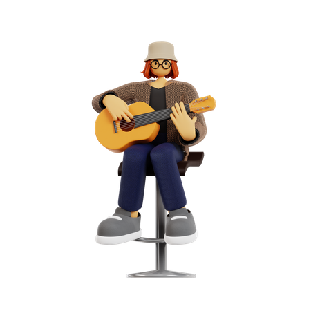 Guitarrista tocando la guitarra  3D Illustration