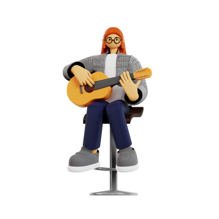 Guitarrista feminina tocando guitarra  3D Illustration