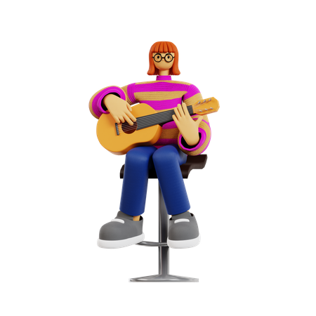 Guitarrista feminina tocando guitarra  3D Illustration