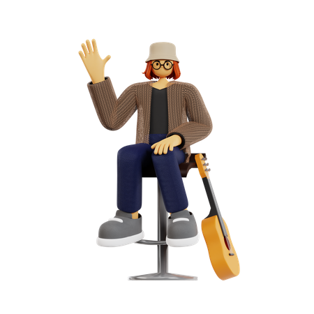 Guitarrista saludando  3D Illustration