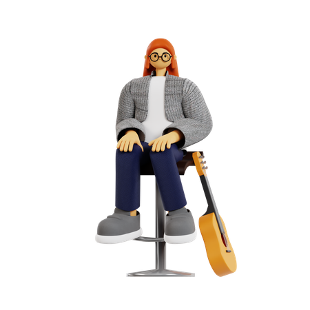 Guitarrista sentada en la mesa  3D Illustration