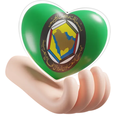 Gulf Cooperation Council Flag Heart Hand Care  3D Icon