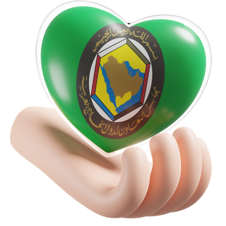 Gulf Cooperation Council Flag Heart Hand Care  3D Icon