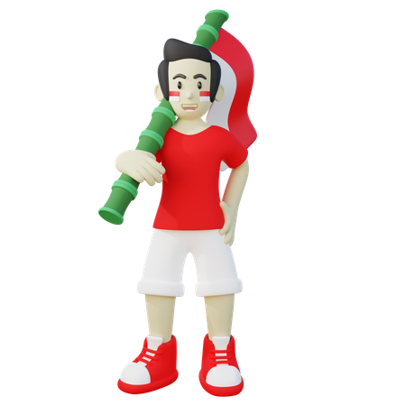 Guy holding Indonesia flag  3D Icon