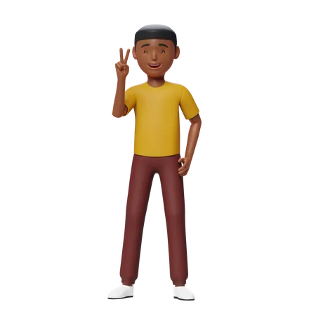 Guy Smiling and showing victory sign  3D Illustration