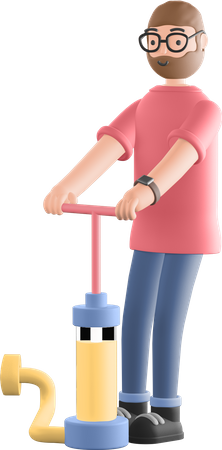 Guy with air pump 3D Illustration
