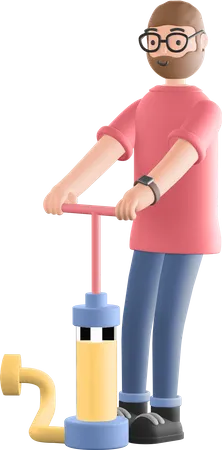 Guy with air pump 3D Illustration