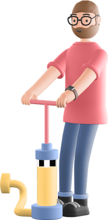 Guy with air pump  3D Illustration