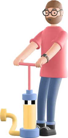 Guy with air pump  3D Illustration