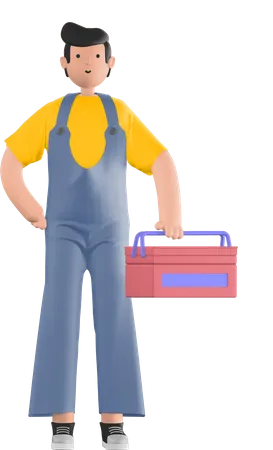 Guy with toolbox  3D Illustration