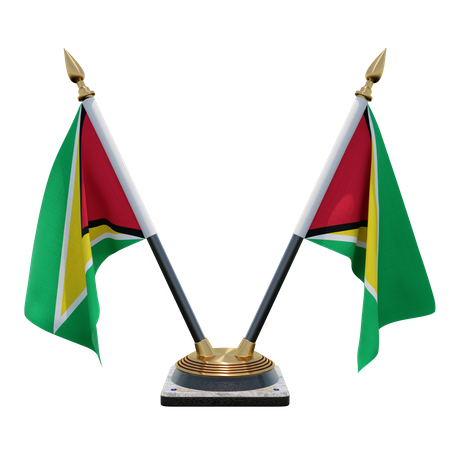 Doppelter Tischflaggenständer für Guyana  3D Flag