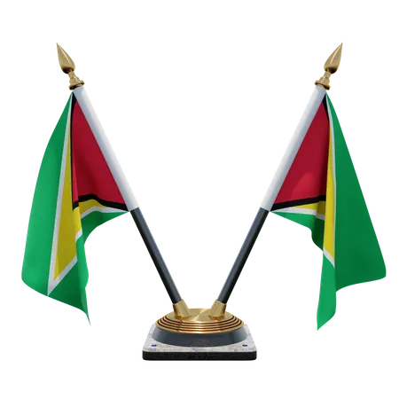 Guyana Double Desk Flag Stand  3D Flag