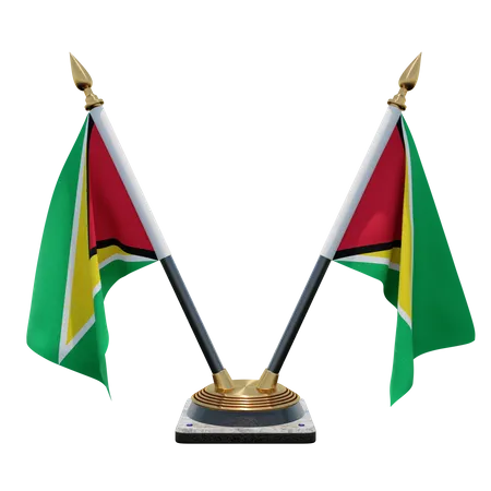 Guyana Double Desk Flag Stand 3D Illustration