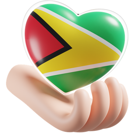 Guyana Flag Heart Hand Care 3D Icon