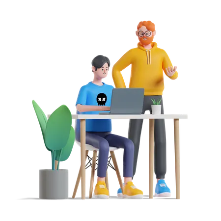 Guys Discussion About Work  3D Illustration