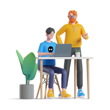 Guys Discussion About Work 3D Illustration