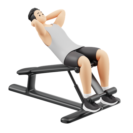 Gym boy doing Abdominal Bench exercise  3D Illustration