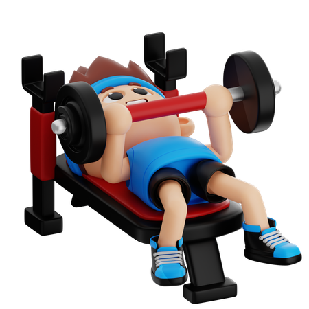 Gym Boy Doing Power Lifting On Bench Press  3D Illustration