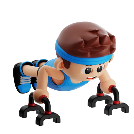 Gym Boy Doing Push Up Using Push Up Stand  3D Illustration