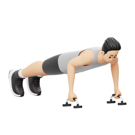 Gym boy doing Push Up using Stand Bar  3D Illustration