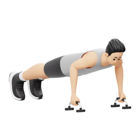 Gym boy doing Push Up using Stand Bar  3D Illustration